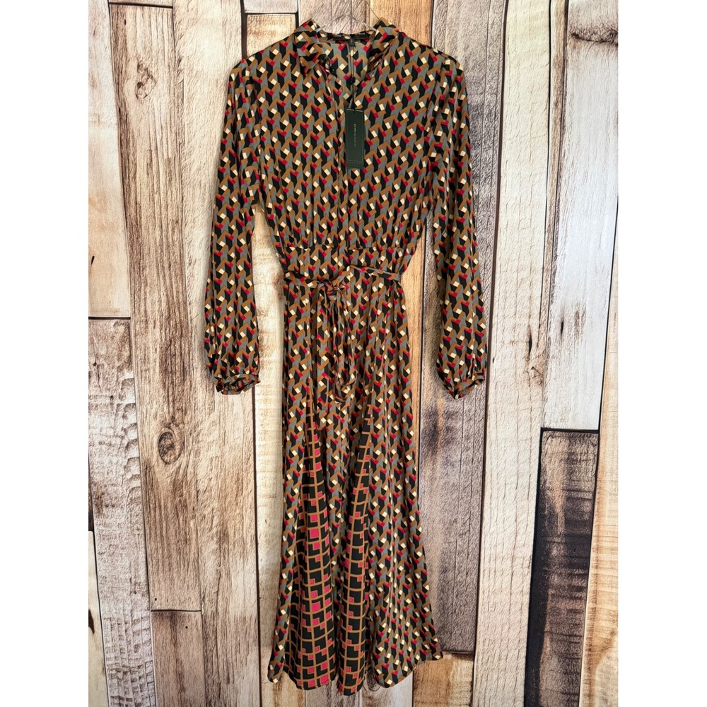 BCBGMAXAZRIA Geometric Shirt Dress Cerise Paradox Maz Fall Boho Retro XS NWT